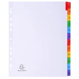 Intercalaires Imprim&eacute;s num&eacute;riques carte blanche 160g- 12 positions - A4 Maxi - Blanc - EXACOMPTA 
