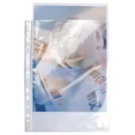Sachet de 10 pochettes perfor&eacute;es polypropyl&egrave;ne lisse haute qualit&eacute; 9/100e - 24x32cm vertical - Cristal - EXACOMPTA 