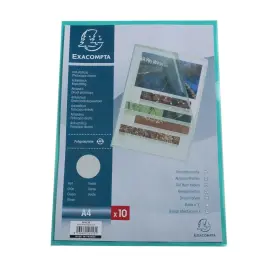 Sachet 10 pochettes coin polypropyl&egrave;ne grain&eacute; 12/100e - A4 - Vert - Exacompta 