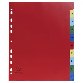 Intercalaires imprim&eacute;s num&eacute;riques PP couleurs 12/100e - 10 positions - A4+ - Assorties vives - EXACOMPTA 