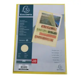 Sachet 10 pochettes coin polypropyl&egrave;ne grain&eacute; 12/100e - A4 - Jaune - Exacompta 