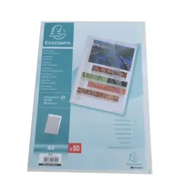 Sachet 50 pochettes coin polypropyl&egrave;ne grain&eacute; 12/100e - A4 - Cristal - Exacompta 
