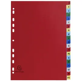 Intercalaires imprim&eacute;s alphab&eacute;tiques PP couleurs 12/100 AZ - A4 - Exacompta 
