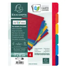 Intercalaires carte lustr&eacute;e 225 g 6 positions - format &eacute;colier 17 x 22 cm - Exacompta 