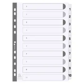 Intercalaires imprim&eacute;s &agrave; touches plastifi&eacute;es - 10 touches 1 &agrave; 10 - A4 - Blanc - EXACOMPTA 