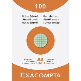 &Eacute;tui de 100 fiches - bristol quadrill&eacute; 5x5 non perfor&eacute; 148x210mm - Couleurs assorties - EXACOMPTA 