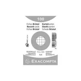 Paquet 100 fiches sous film - bristol quadrill&eacute; 5x5 non perfor&eacute; 74x105mm - Blanc - EXACOMPTA 