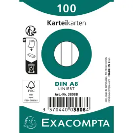 Paquet 100 fiches sous film - bristol lign&eacute; non perfor&eacute; 55x74mm - Blanc - EXACOMPTA 