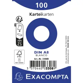 Paquet 100 fiches sous film - bristol uni non perfor&eacute; 55x74mm - Blanc - EXACOMPTA 