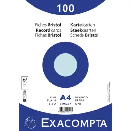 Paquet 100 fiches sous film - bristol uni non perfor&eacute; 210x297mm - Azur - EXACOMPTA 