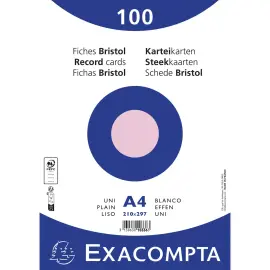 Paquet 100 fiches sous film - bristol uni non perfor&eacute; 210x297mm - Rose - EXACOMPTA 