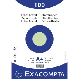 Paquet 100 fiches sous film - bristol uni non perfor&eacute; 210x297mm - Vert - EXACOMPTA 
