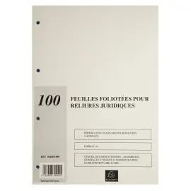 Recharge de 100 feuillets A4 80g pour reliure juridique 4 ou 6 anneaux - EXACOMPTA 