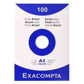 &Eacute;tui de 100 fiches - bristol uni non perfor&eacute; 148x210mm - Blanc - EXACOMPTA 