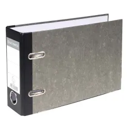 Classeur &agrave; levier papier marbre gris dos de 70mm - A5 horizontal. - Gris-dos noir - EXACOMPTA 