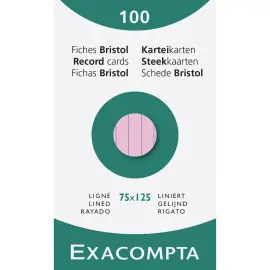 &Eacute;tui de 100 fiches - bristol lign&eacute; non perfor&eacute; 75x125mm - Rose - EXACOMPTA 