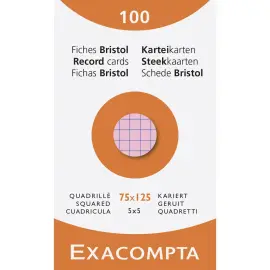 &Eacute;tui de 100 fiches - bristol quadrill&eacute; 5x5 non perfor&eacute; 75x125mm - Couleurs assorties - EXACOMPTA 