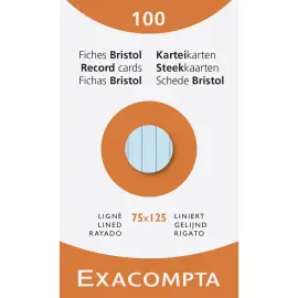 Etui de 100 fiches - bristol lign&eacute; non perfor&eacute; 75x125mm - Couleurs assorties - EXACOMPTA 