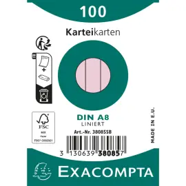 Paquet 100 fiches sous film - bristol lign&eacute; non perfor&eacute; 55x74mm - Rose - EXACOMPTA 
