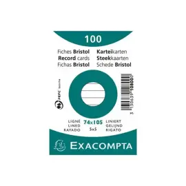 Paquet 100 fiches sous film - bristol lign&eacute; non perfor&eacute; 74x105mm - Blanc - EXACOMPTA 