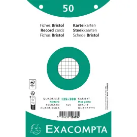 Paquet 50 fiches sous film - bristol quadrill&eacute; 5x5 perfor&eacute; 125x200mm - Blanc - EXACOMPTA 