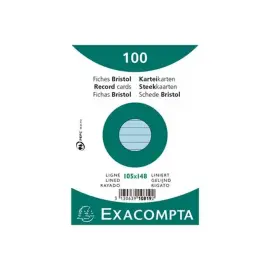 Paquet 100 fiches sous film - bristol lign&eacute; non perfor&eacute; 105x148mm - Azur - EXACOMPTA 