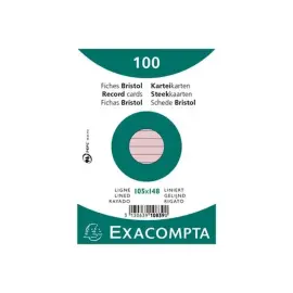 Paquet 100 fiches sous film - bristol lign&eacute; non perfor&eacute; 105x148mm - Rose - EXACOMPTA 