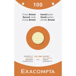 &Eacute;tui de 100 fiches - bristol quadrill&eacute; 5x5 perfor&eacute; 125x200mm - Couleurs assorties - EXACOMPTA 