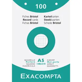 &Eacute;tui de 100 fiches - bristol quadrill&eacute; 5x5 perfor&eacute; 148x210mm - Blanc - EXACOMPTA 