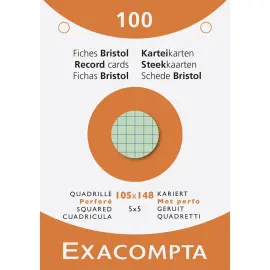 &Eacute;tui de 100 fiches - bristol quadrill&eacute; 5x5 perfor&eacute; 105x148mm - Couleurs assorties - EXACOMPTA 