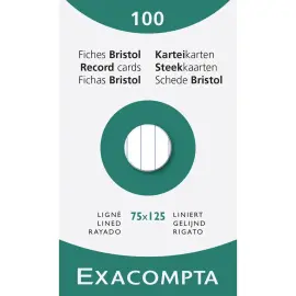 &Eacute;tui de 100 fiches - bristol lign&eacute; non perfor&eacute; 75x125mm - Blanc - EXACOMPTA 