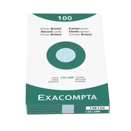 &Eacute;tui de 100 fiches - bristol lign&eacute; non perfor&eacute; 125x200mm - Azur - EXACOMPTA 
