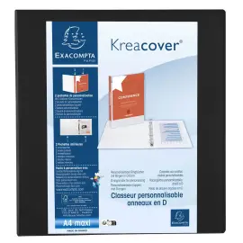 Classeur PP personnalisable Kreacover - 4 anneaux en D 60mm - A4 maxi - Noir - EXACOMPTA 