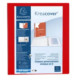 Classeur PP personnalisable Kreacover - 4 anneaux en D 25mm - A4 maxi - Rouge - EXACOMPTA 