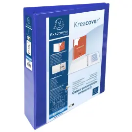 Classeur personnalisable rigide 2 poches KreaCover&reg; - 4 anneaux en D 40mm - A4 maxi - Bleu - EXACOMPTA 