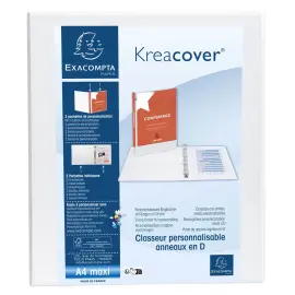 Classeur PP personnalisable Kreacover - 2 anneaux en D 25mm - A4 maxi - Blanc - EXACOMPTA 
