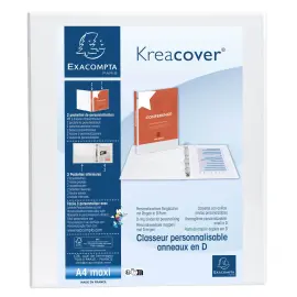 Classeur PP personnalisable Kreacover - 4 anneaux en D 15 mm - A4 maxi - Blanc - Exacompta 
