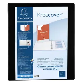 Classeur PP personnalisable Kreacover - 4 anneaux en D 30mm - A4 maxi - Noir - EXACOMPTA 