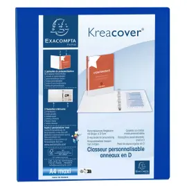 Classeur PP personnalisable Kreacover - 4 anneaux en D 50mm - A4 maxi - Bleu - EXACOMPTA 