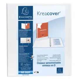 Classeur PP personnalisable Kreacover - 4 anneaux en D 50mm - A4 maxi - Blanc - EXACOMPTA 