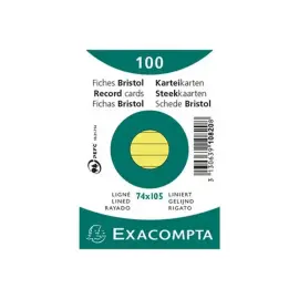Paquet 100 fiches sous film - bristol lign&eacute; non perfor&eacute; 74x105mm - Jaune - EXACOMPTA 
