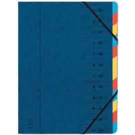 Trieur agraf&eacute; avec &eacute;lastiques 12 compartiments - Bleu - EXACOMPTA 
