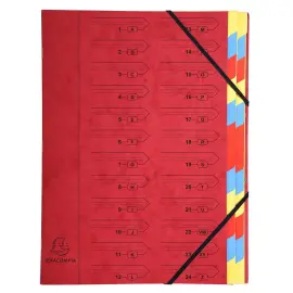 Trieur agraf&eacute; avec &eacute;lastiques 24 compartiments - Rouge - EXACOMPTA 