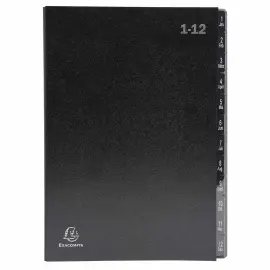 Trieur rigide Economique Ordonator 12 compartiments num&eacute;riques - 24x34cm - Noir - EXACOMPTA 