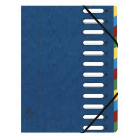 Trieur HARMONIKA&reg; &agrave; fen&ecirc;tres avec &eacute;lastiques v&eacute;ritable carte lustr&eacute;e 12 compartiments - Bleu - EXACOMPTA 