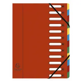Trieur HARMONIKA&reg; &agrave; fen&ecirc;tres avec &eacute;lastiques v&eacute;ritable carte lustr&eacute;e 12 compartiments - Rouge - EXACOMPTA 