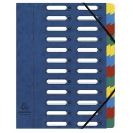 Trieur HARMONIKA&reg; &agrave; fen&ecirc;tres avec &eacute;lastiques v&eacute;ritable carte lustr&eacute;e 24 compartiments - Bleu - EXACOMPTA 