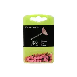 Bo&icirc;te de 100 &eacute;pingles &agrave; t&ecirc;te plate unie - Hauteur de pointe 8mm - 5mm de diam&egrave;tre - Rose - EXACOMPTA 