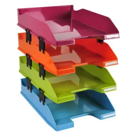 Set de 4 corbeilles &agrave; courrier COMBO MIDI Aquarel - Couleurs assorties - EXACOMPTA 