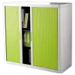 Armoire basse à rideaux Easyoffice - Blanc et vert anis - PAPERFLOW